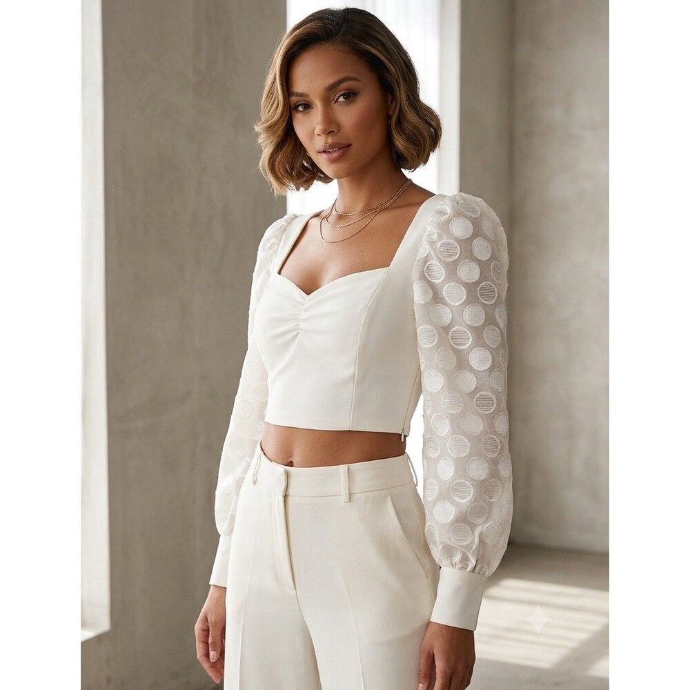 Jealous Tomato Sweetheart Crop Top Womens S Ivory Organza Puff Sleeve Bridal Fun